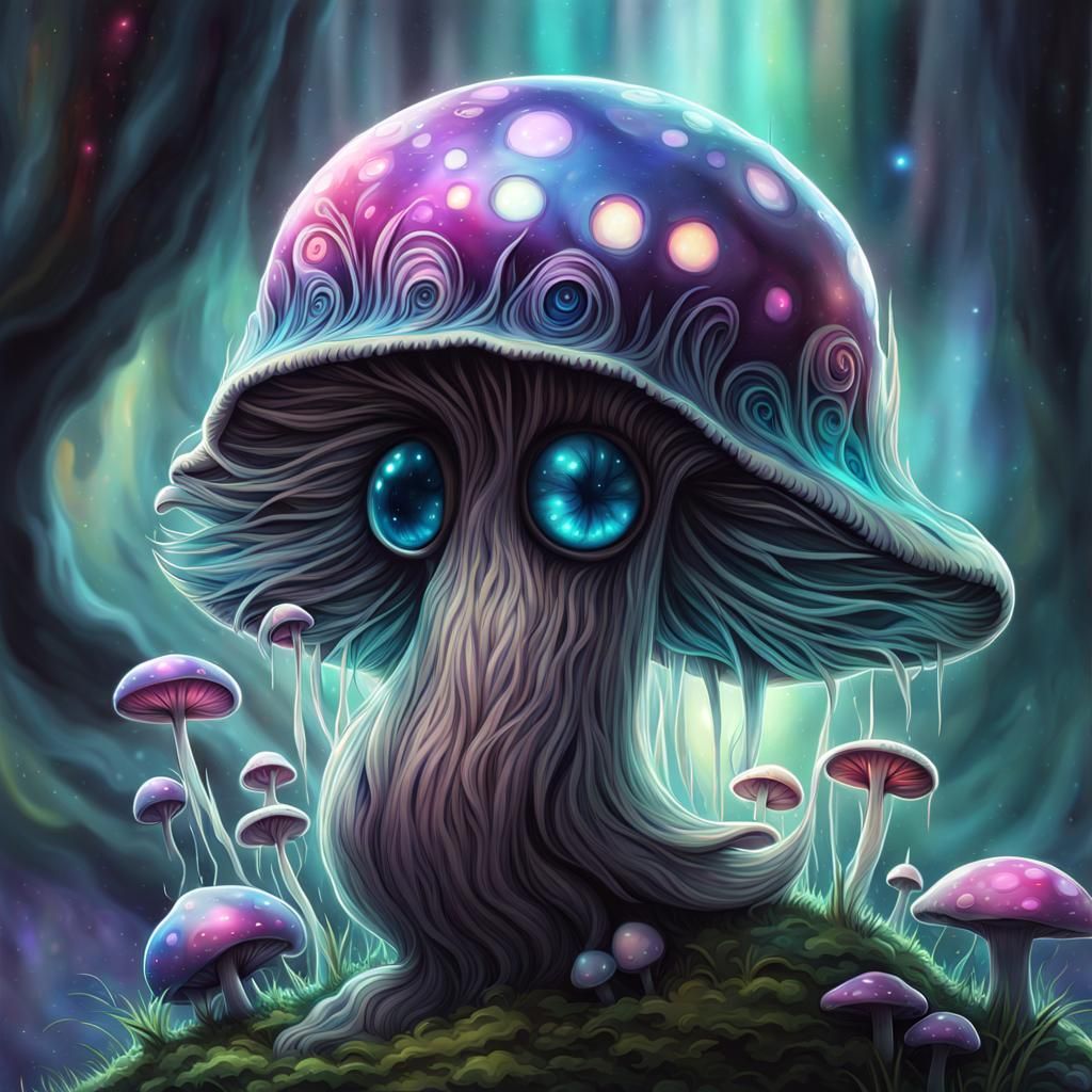 Iridescent Mushroom Bunny Hybrid in Digital Watercolor