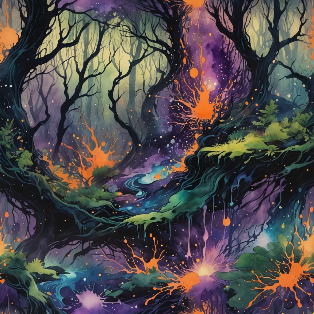 Mystical Ink Portal in Ethereal Forest