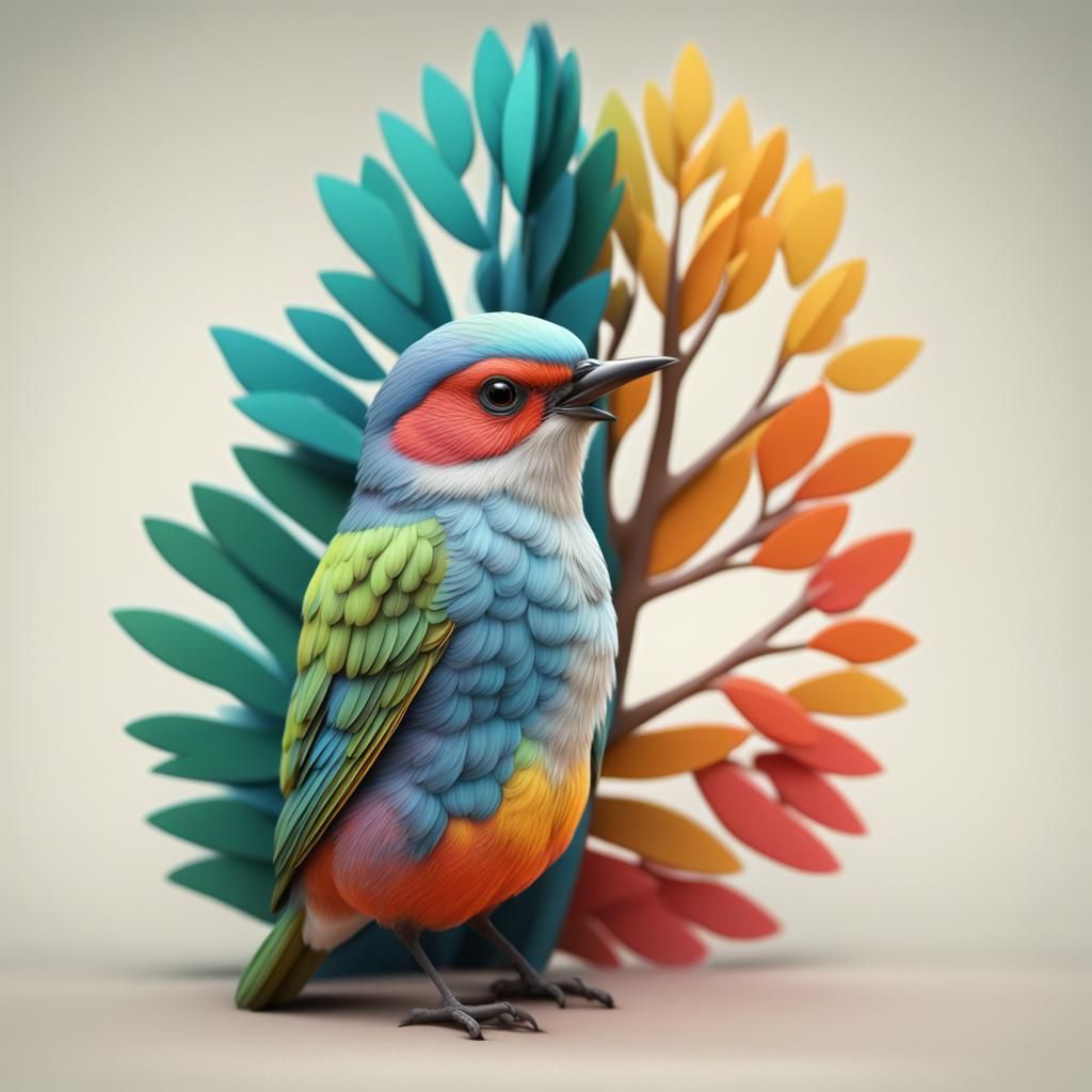 Hyperrealistic 3D Bird in Forest Setting