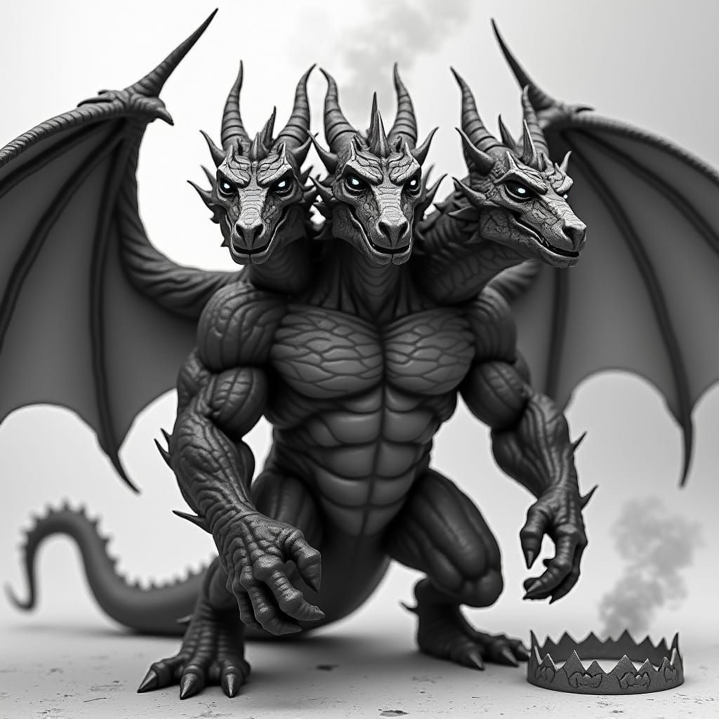 Three-Headed Dragon in Black and White