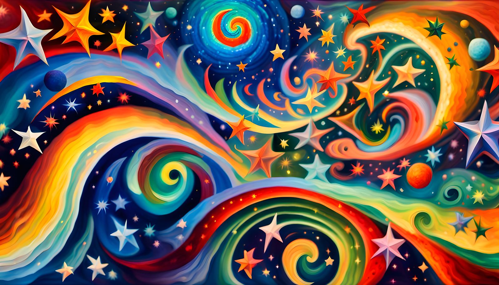 Iridescent Cosmic Firestorm in Impasto Style