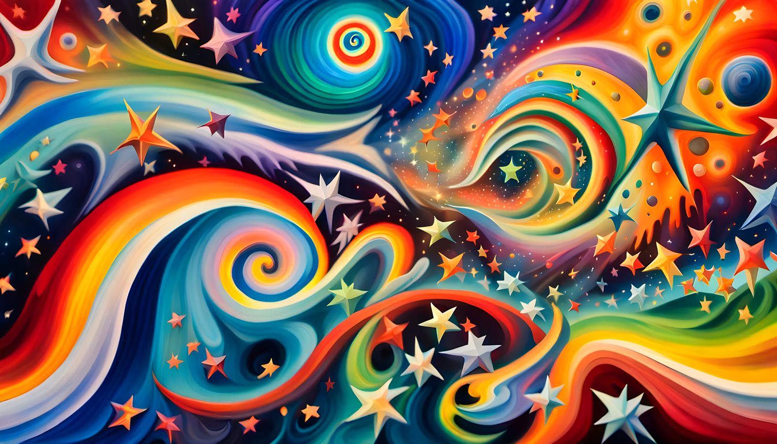 Iridescent Cosmic Firestorm Star Cluster: Impasto Painting