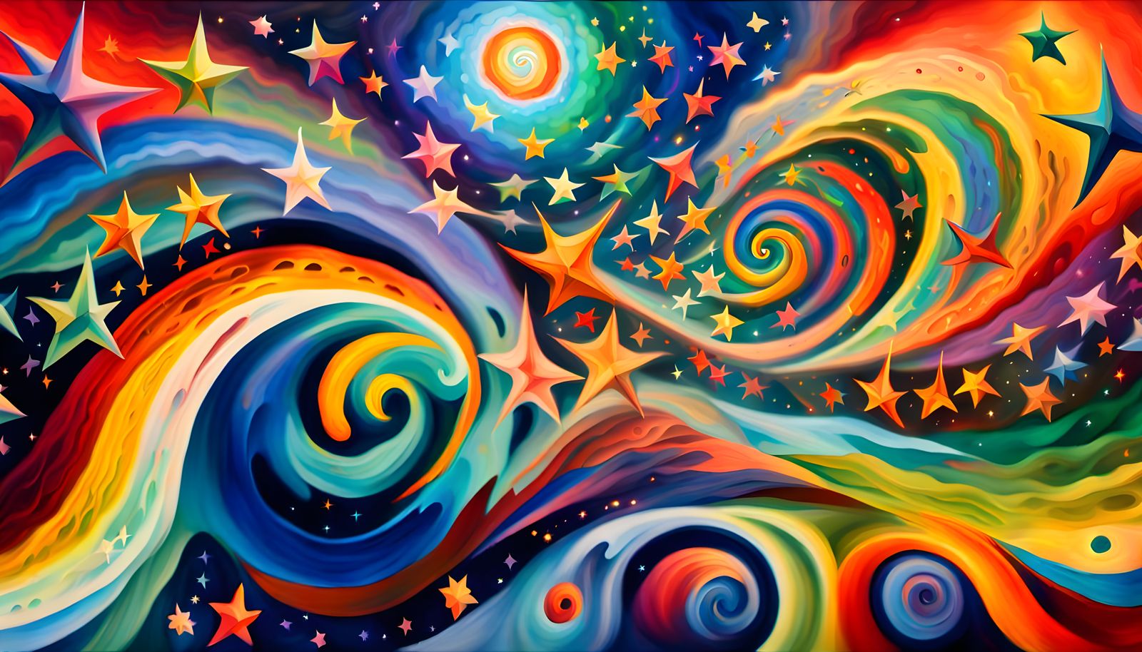 Iridescent Cosmic Star Beings in Impasto Style