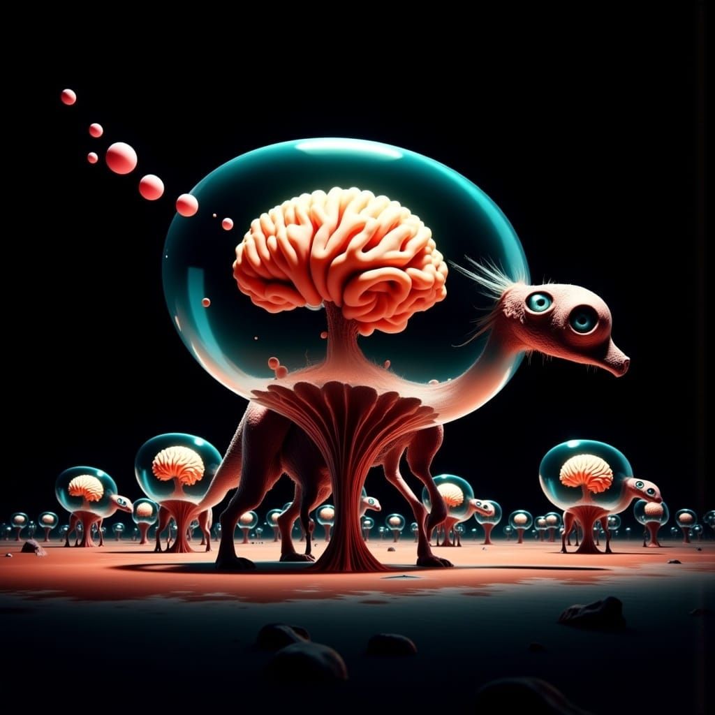 Surreal Desert with Alien Velociraptor in Mystic Style