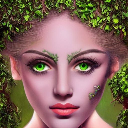 Women with Leaves as Hair in a Tree, Dynamic Lighting, Bruta...
