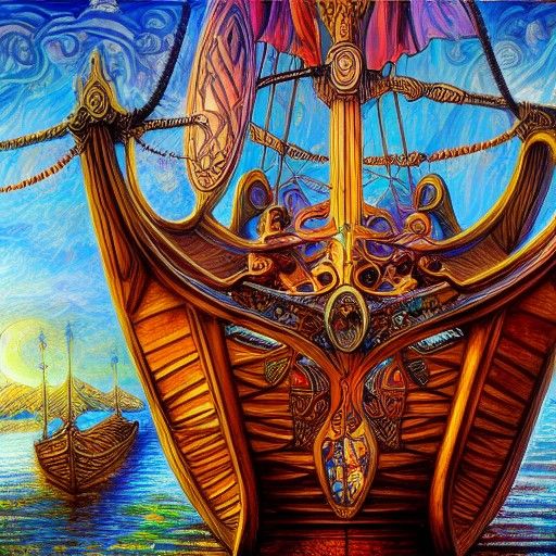 Viking Ship Concept Art in Art Nouveau Style