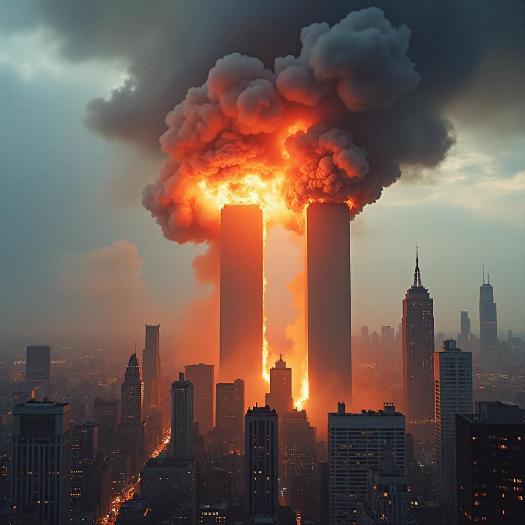 9/11 Firefighter Tribute in Surreal Street Art Style