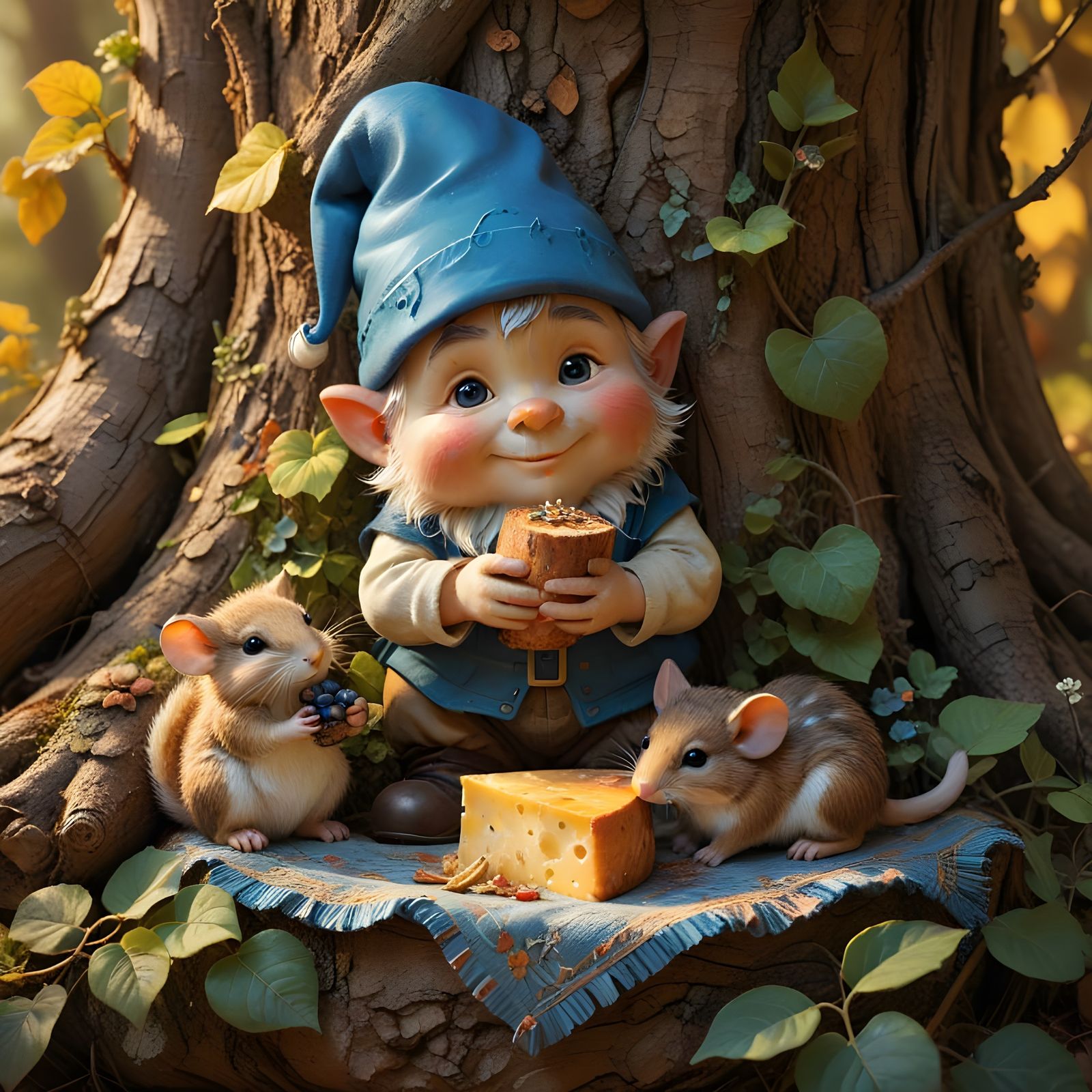 Whimsical Gnome's Morning Delight in Fantasy Style