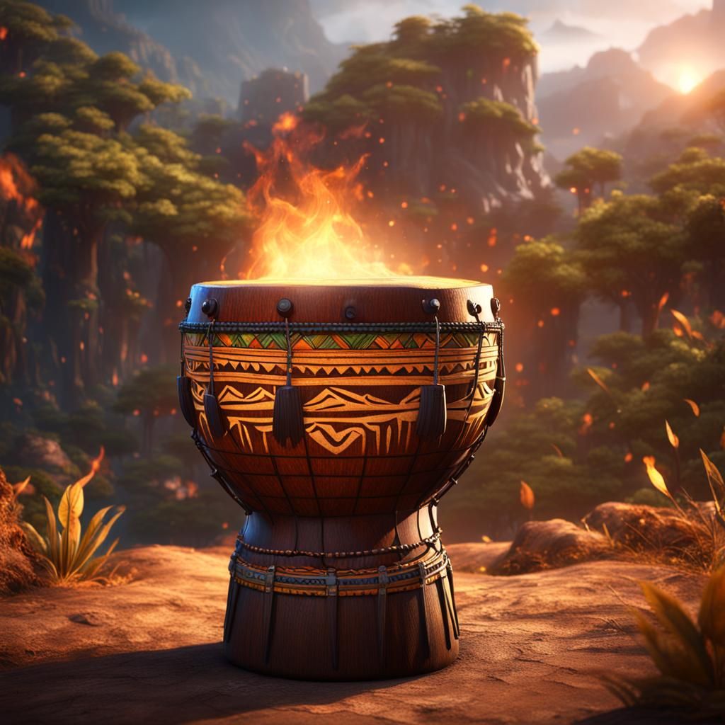 Epic Tribal Drums in Nature, Detailed Matte Painting