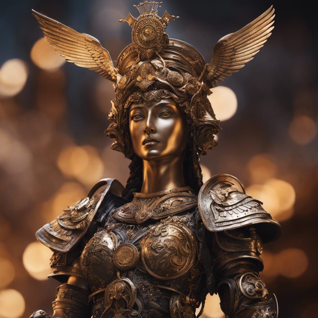 Athena Sculpture from Scrap Metal in Digital Art Style
