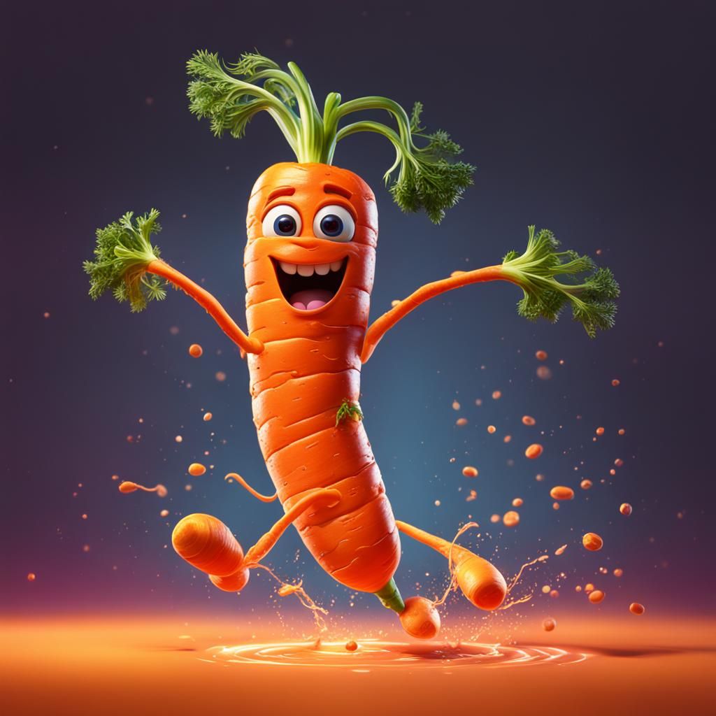 Hyperrealistic Dancing Carrot Splash Art Concept