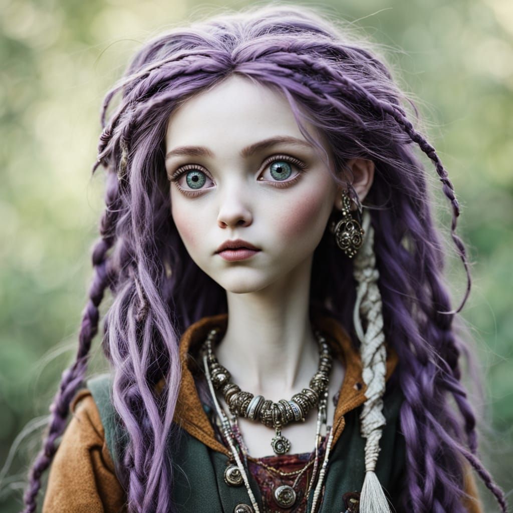 Bohemian Punk Doll Explorer with Purple Dreadlocks