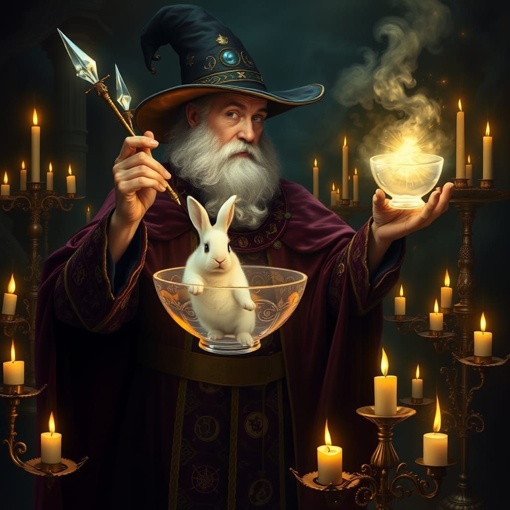 Magician's Rabbit: A Mystical Scene in Imaginative Realism