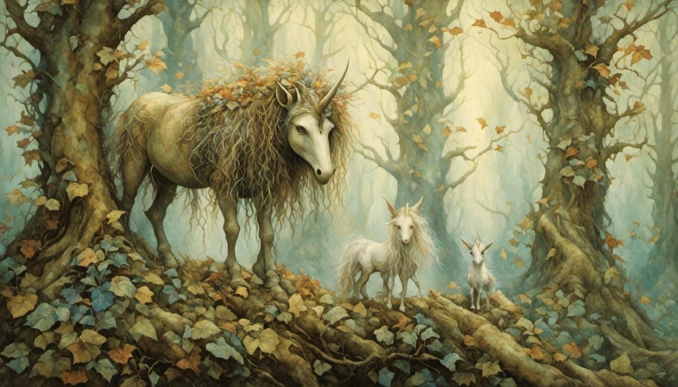 Unicorn in Misty Forest, Hyperrealistic Digital Art