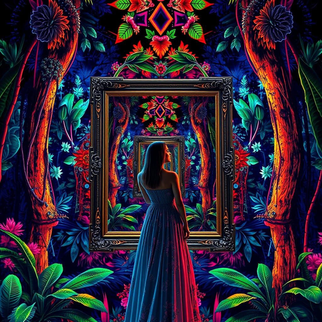 Bioluminescent Rainforest: Kaleidoscopic Glitch Art