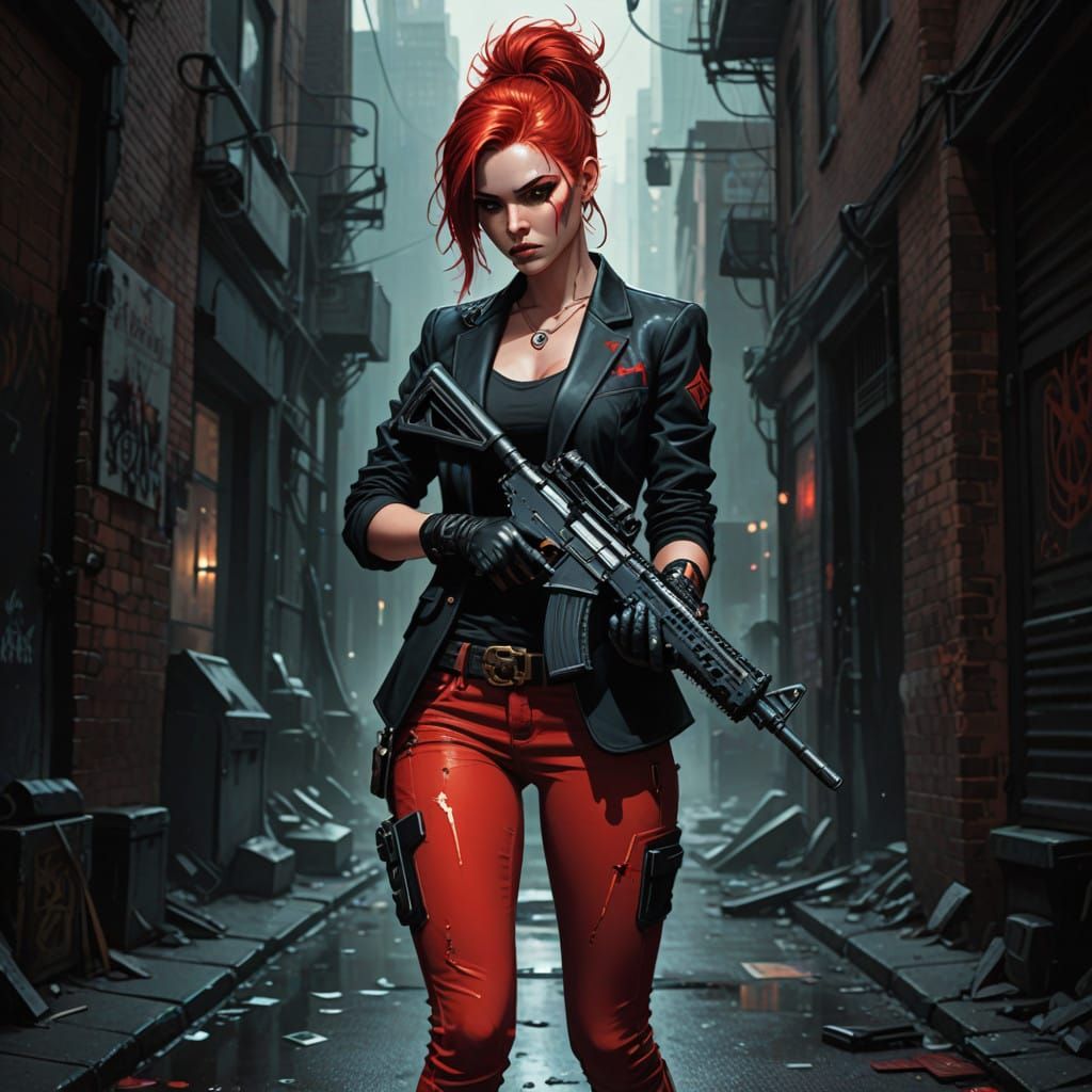 Edgy Dark Fantasy Teenage Girl Wields Assault Rifle