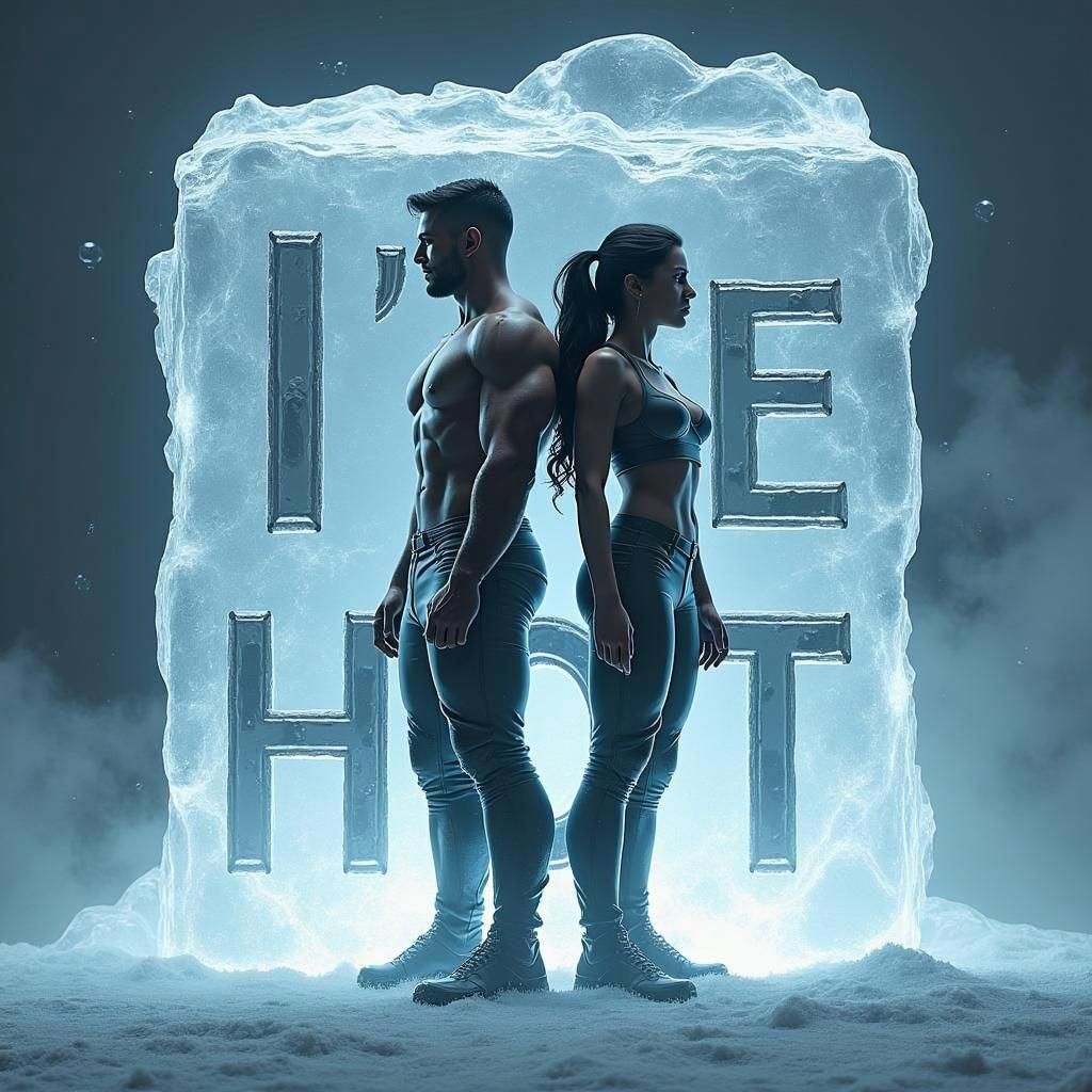 Cartoon Muscle Couple Logo in Ice Cube