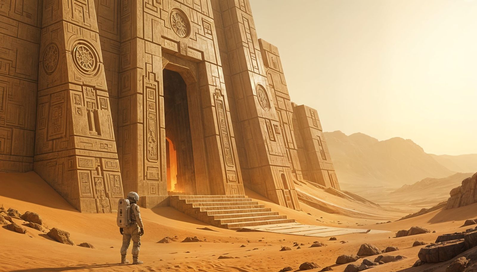 Astronaut Finds Ancient Temple on Desert Planet