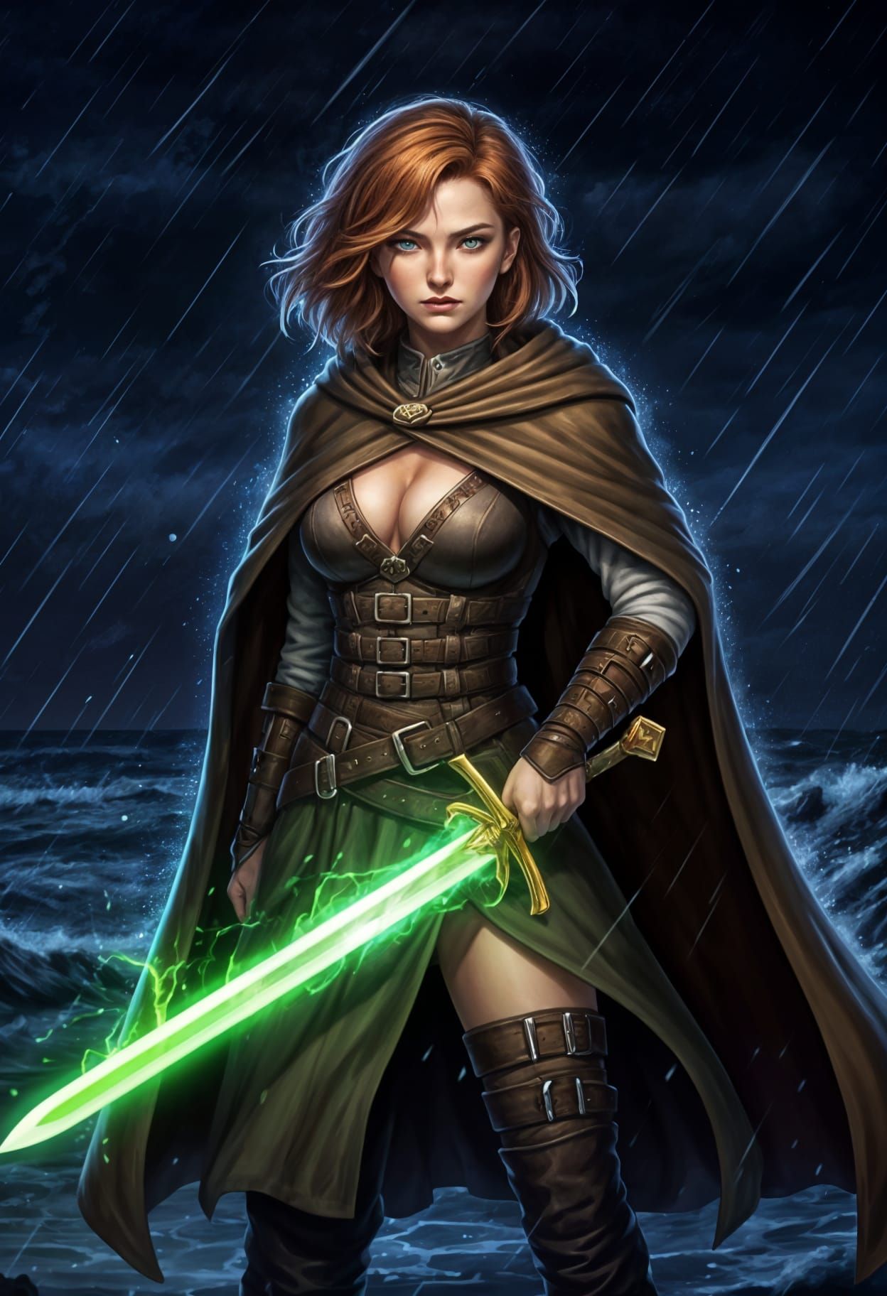 Anime Warrior Woman with Magical Claymore