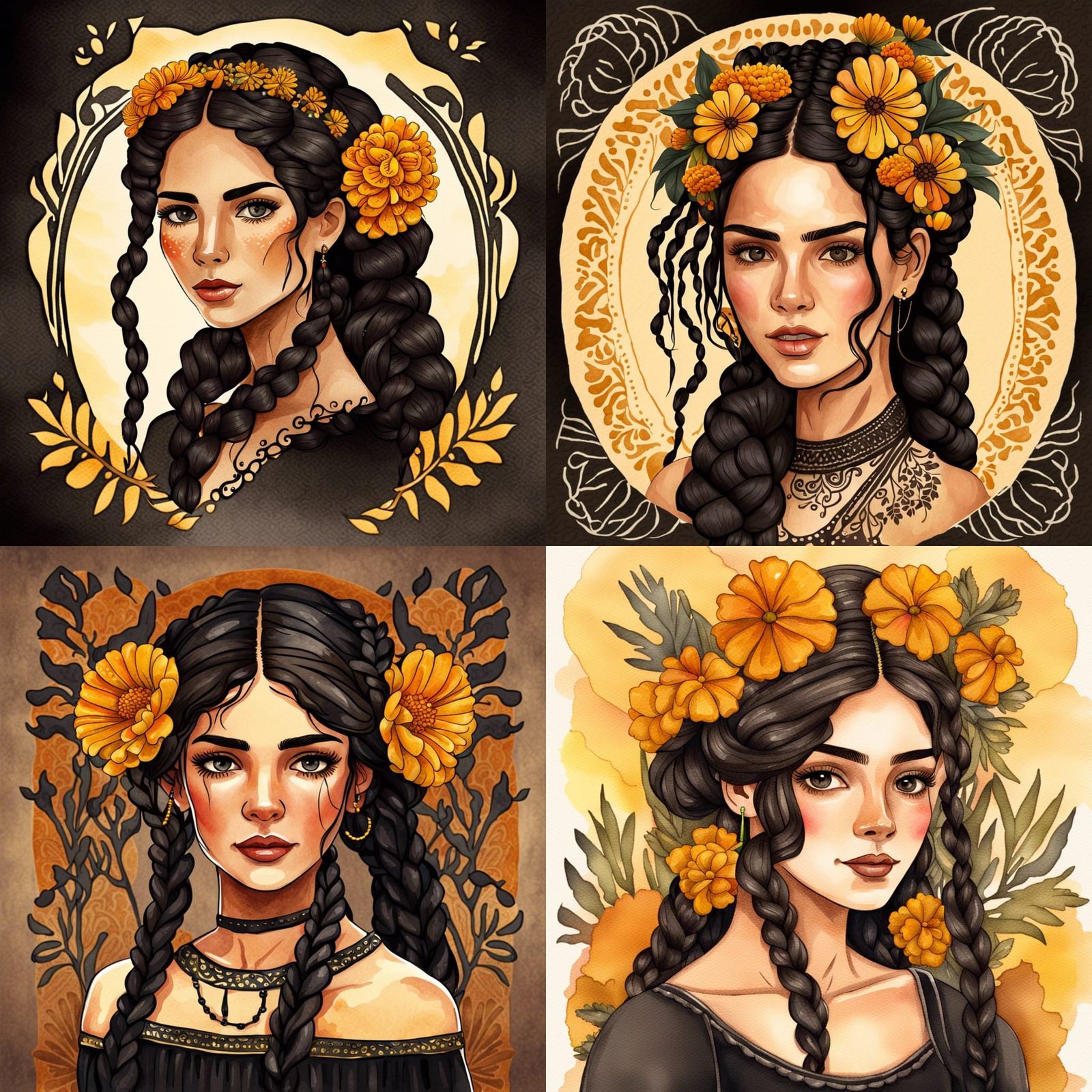 Marigold Woman: An Art Nouveau Watercolor