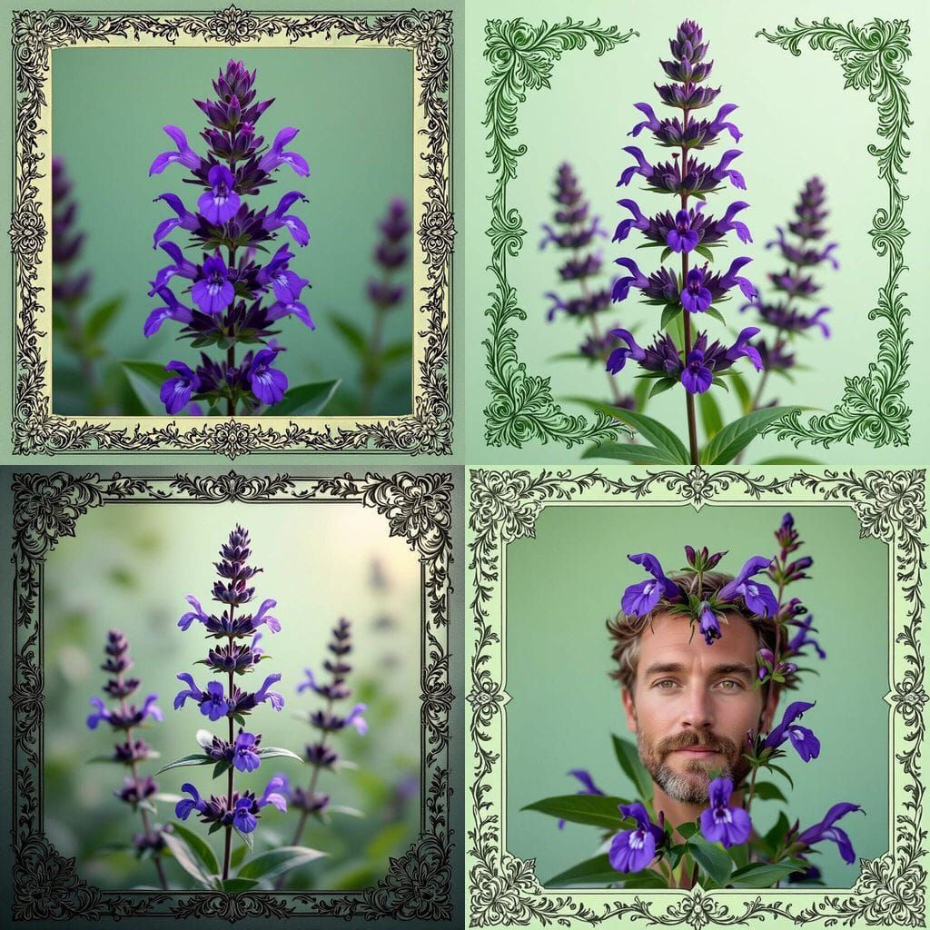 Salvia Plant Portrait with Medieval Border