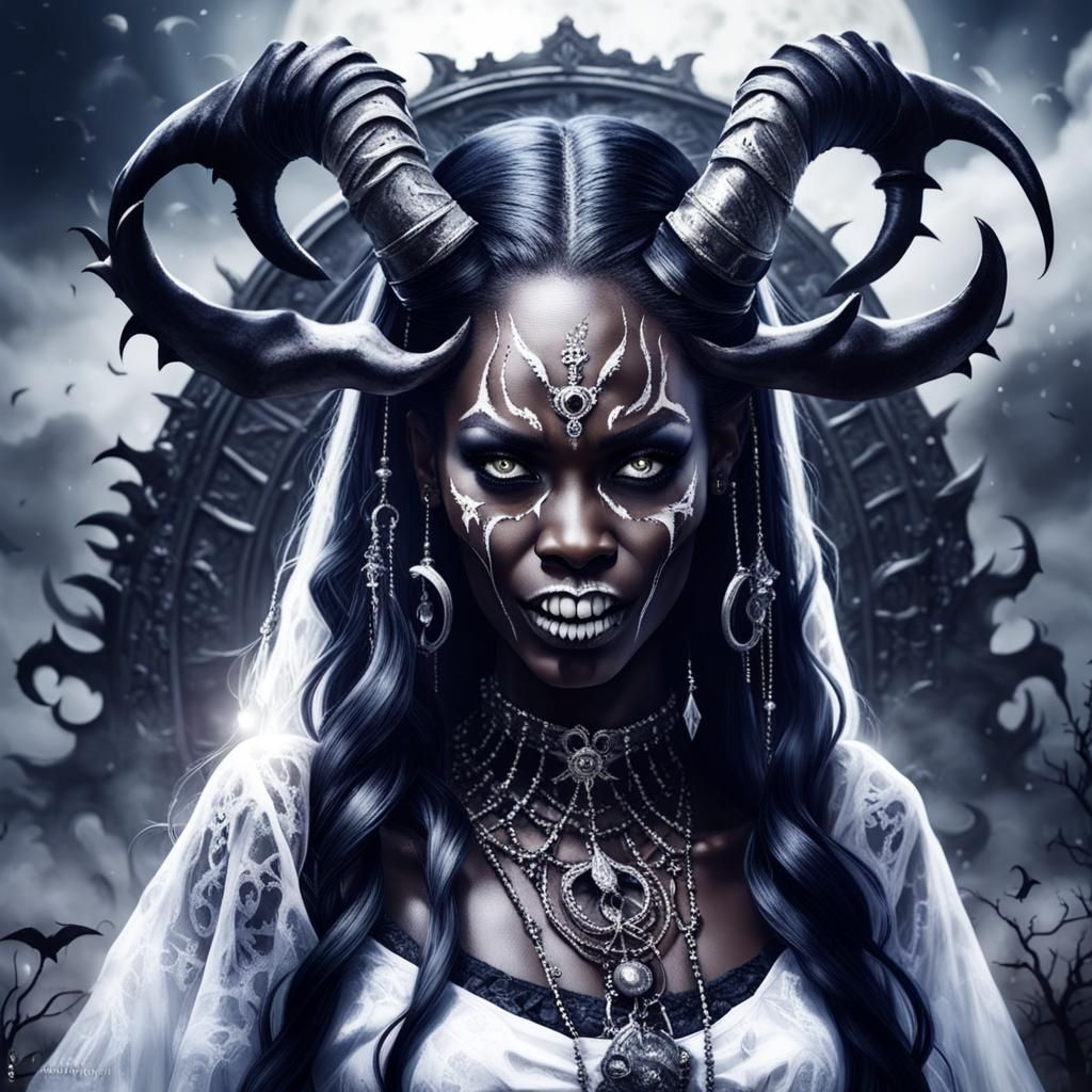 African Dark Gothic Goddess in Moonlight