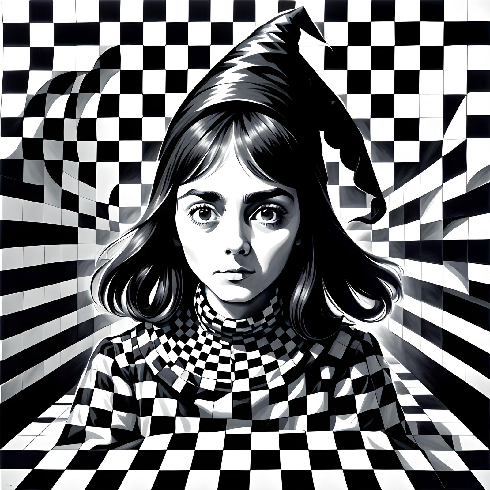 Checkered Wizard and Witch Optical Illusion in Abstract Art ...