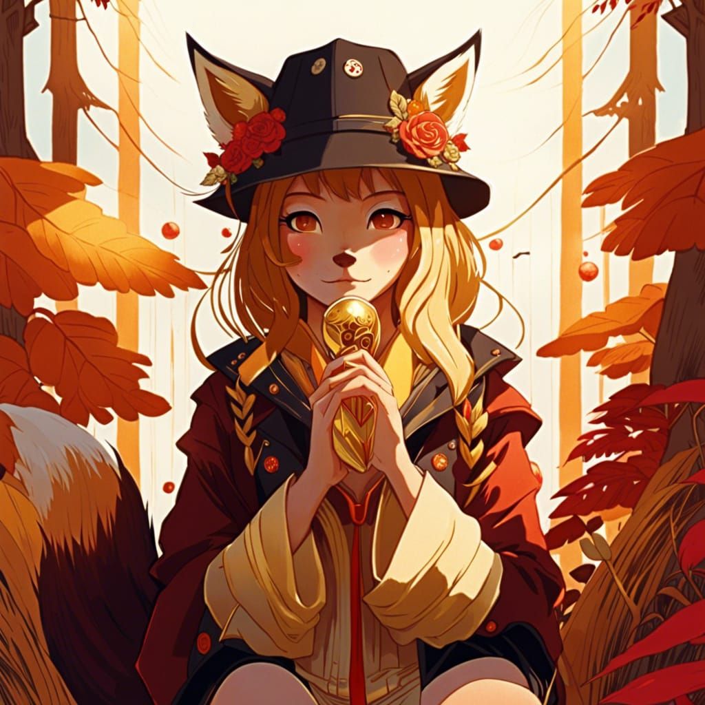 Anime Fox Woman in Summer, Digital Art