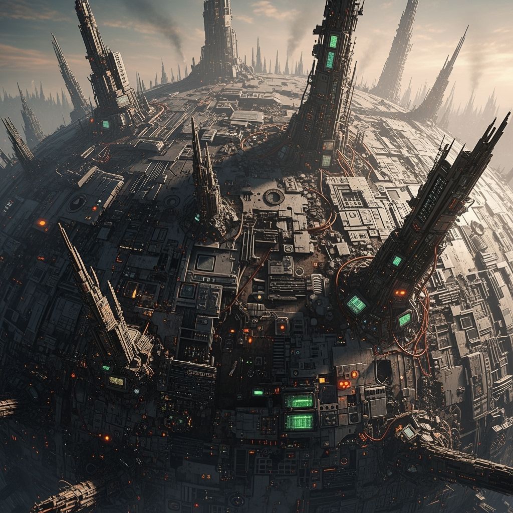 Cyberpunk Earth Overrun by Electronic Waste
