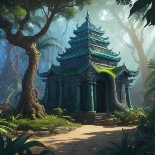 Mystical Temple Enshrouded by a Majestic Snake in Vibrant Co...