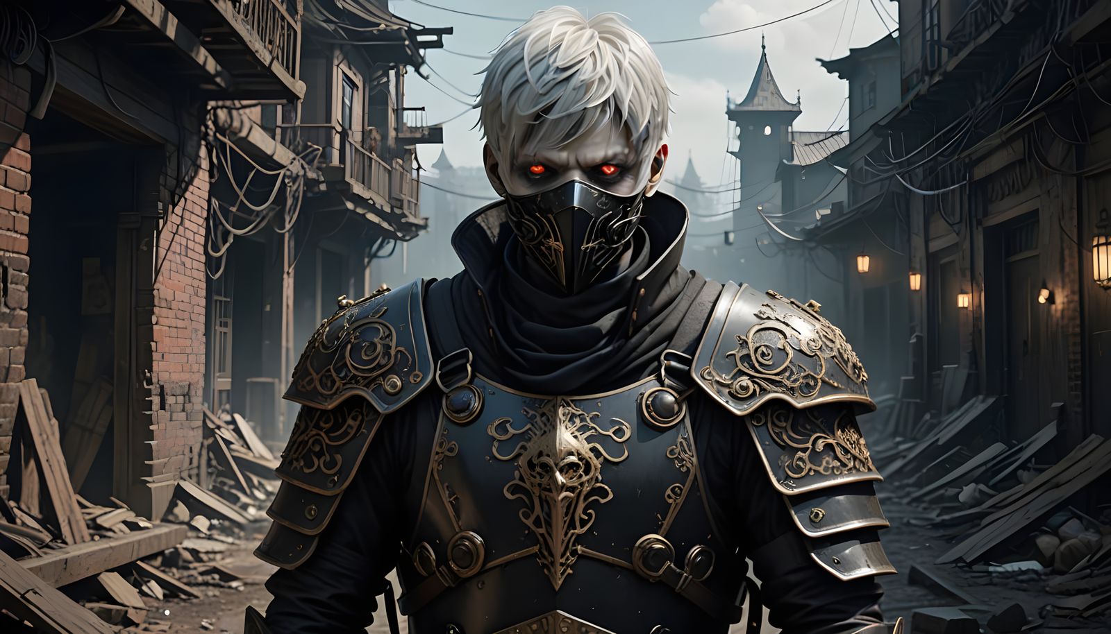 Dark Fantasy Warrior in Monochromatic Landscape with Kusarig...