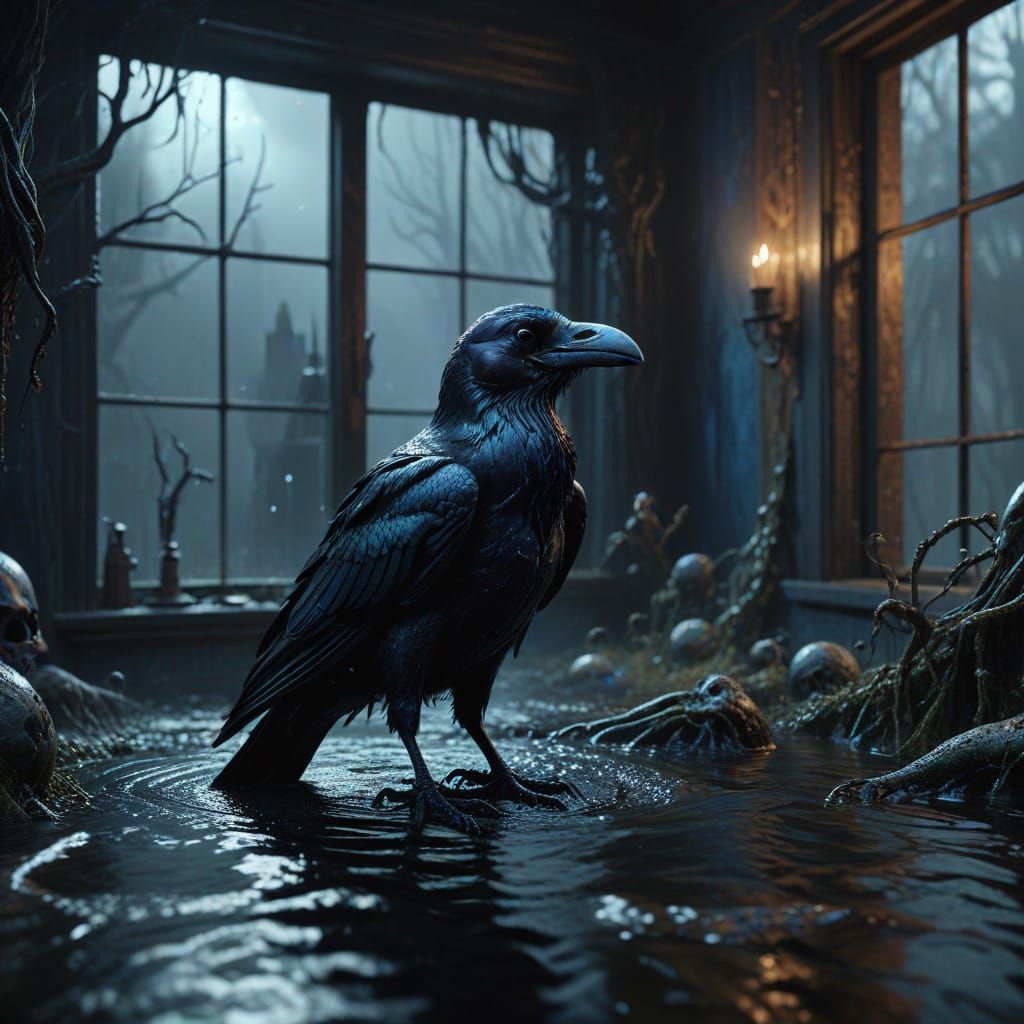 Eldritch Raven in a Moonless Night