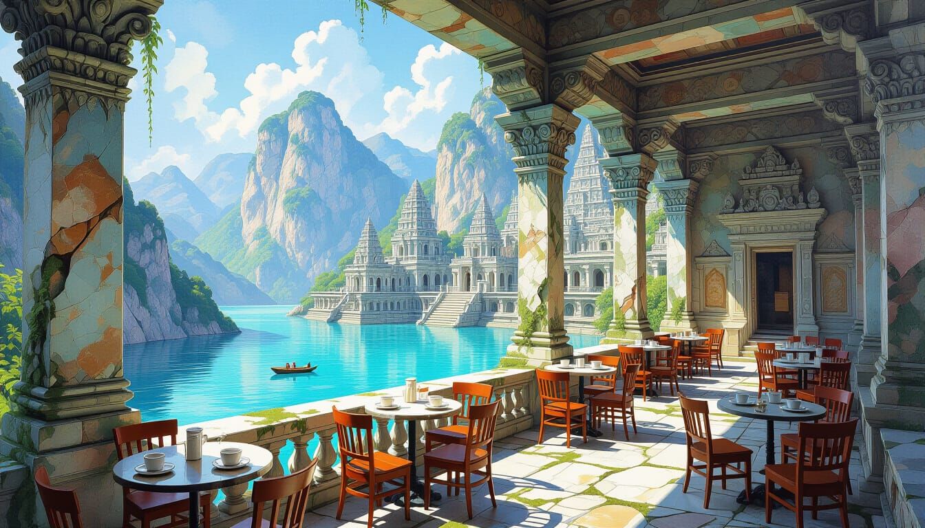 Impasto Cafe in Mountain Temple With Blue Lagoons