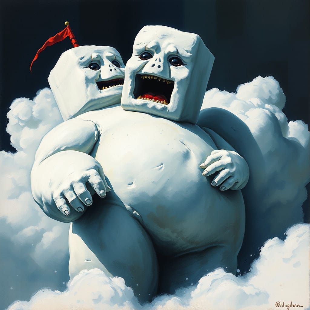 Gouache Masterpiece of a Sinister Marshmallow Monster