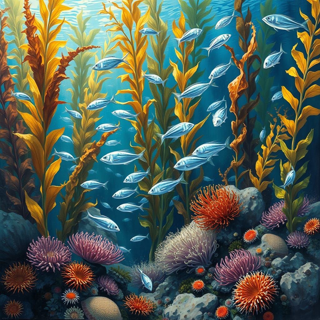 Lush Kelp Forest in Expressive Gouache Style