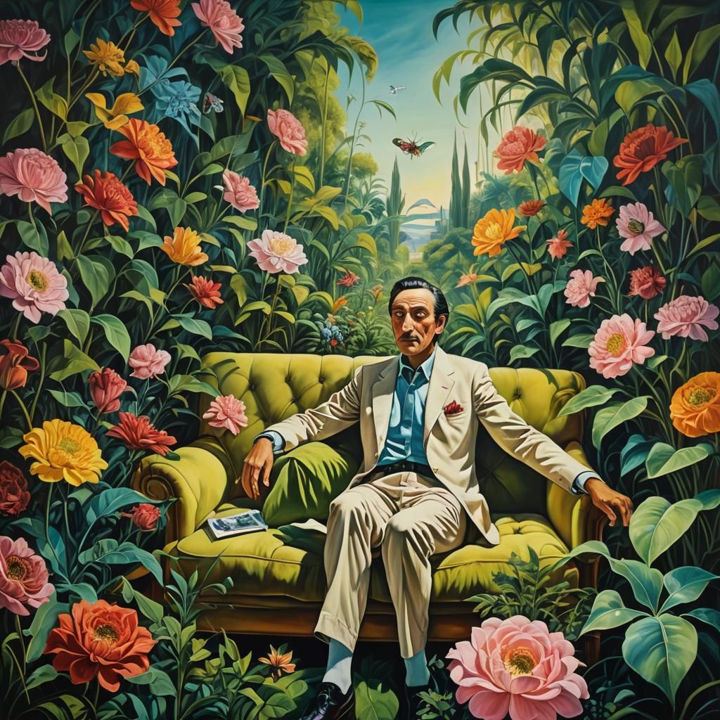 Surrealist Dreamscape: Lush Garden Oasis