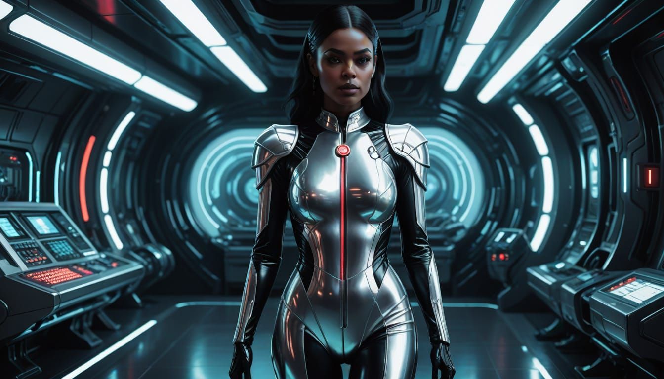 Heroic Nurse in Monochromatic Silver Latex Bodysuit, Cyberpu...