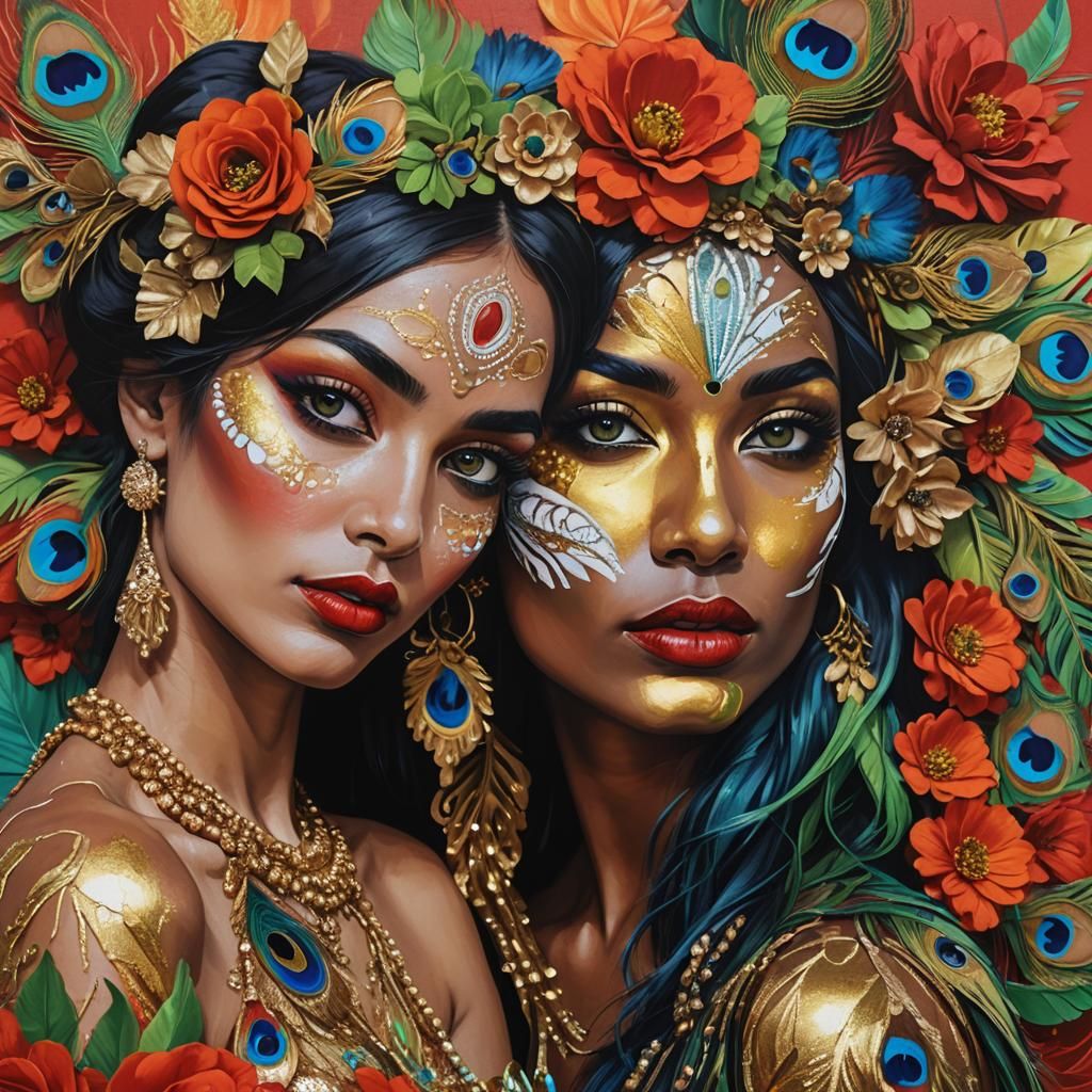 Polychromatic Street Art Portrait of Two Women