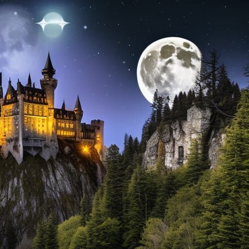 Ominous Gothic Castle Under Moonlight in Dark Fantasy Style