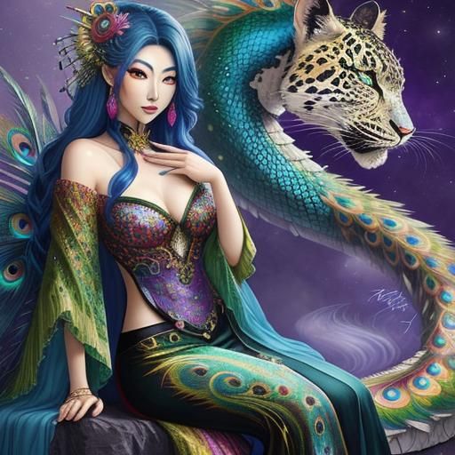 Asian Woman with Dragon Scales in Fantasy Style