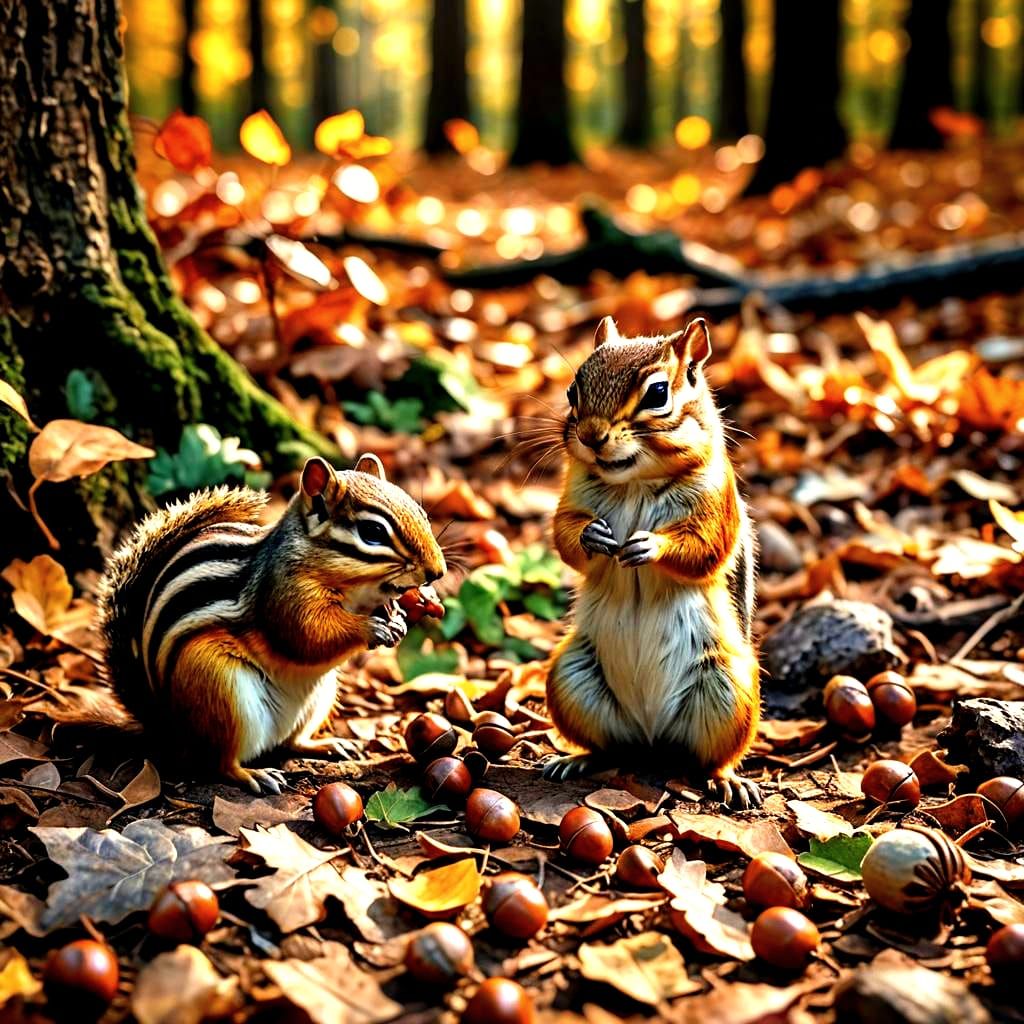 Happy Chipmunks in Autumn Wonderland: Hyperrealistic Image