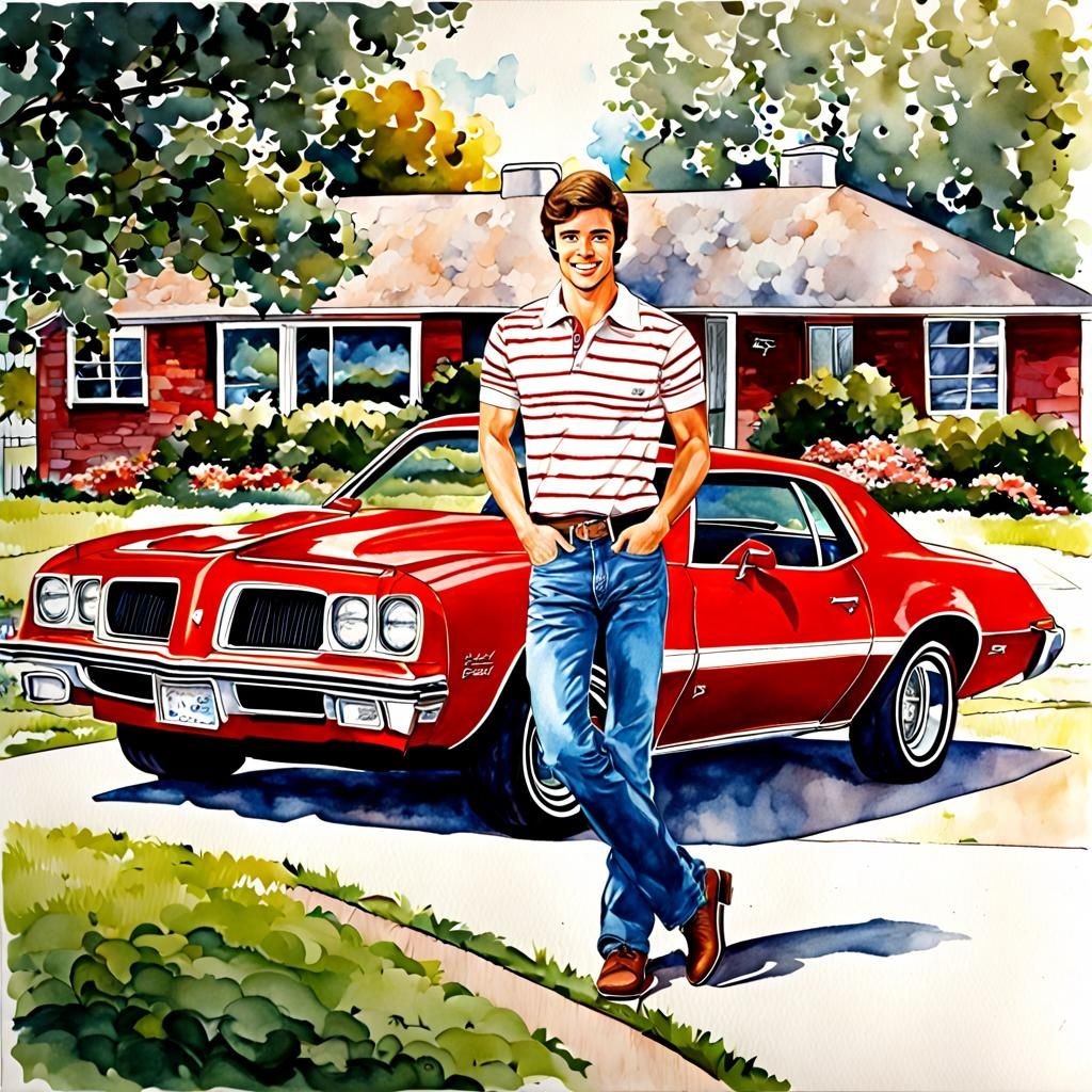 1977 Pontiac Trans-Am in 1970s Watercolor Painting