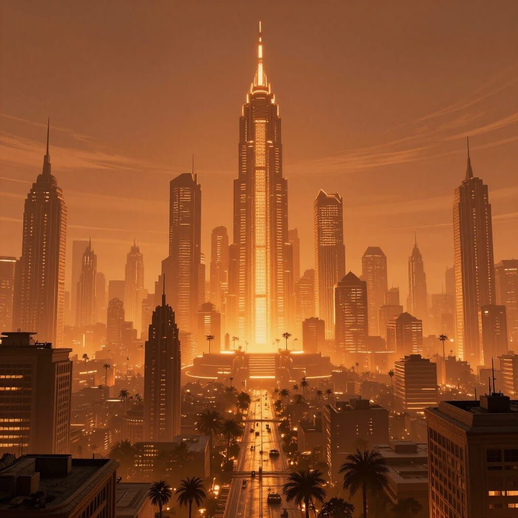 Utopian City Glows in Retro Futurism Style