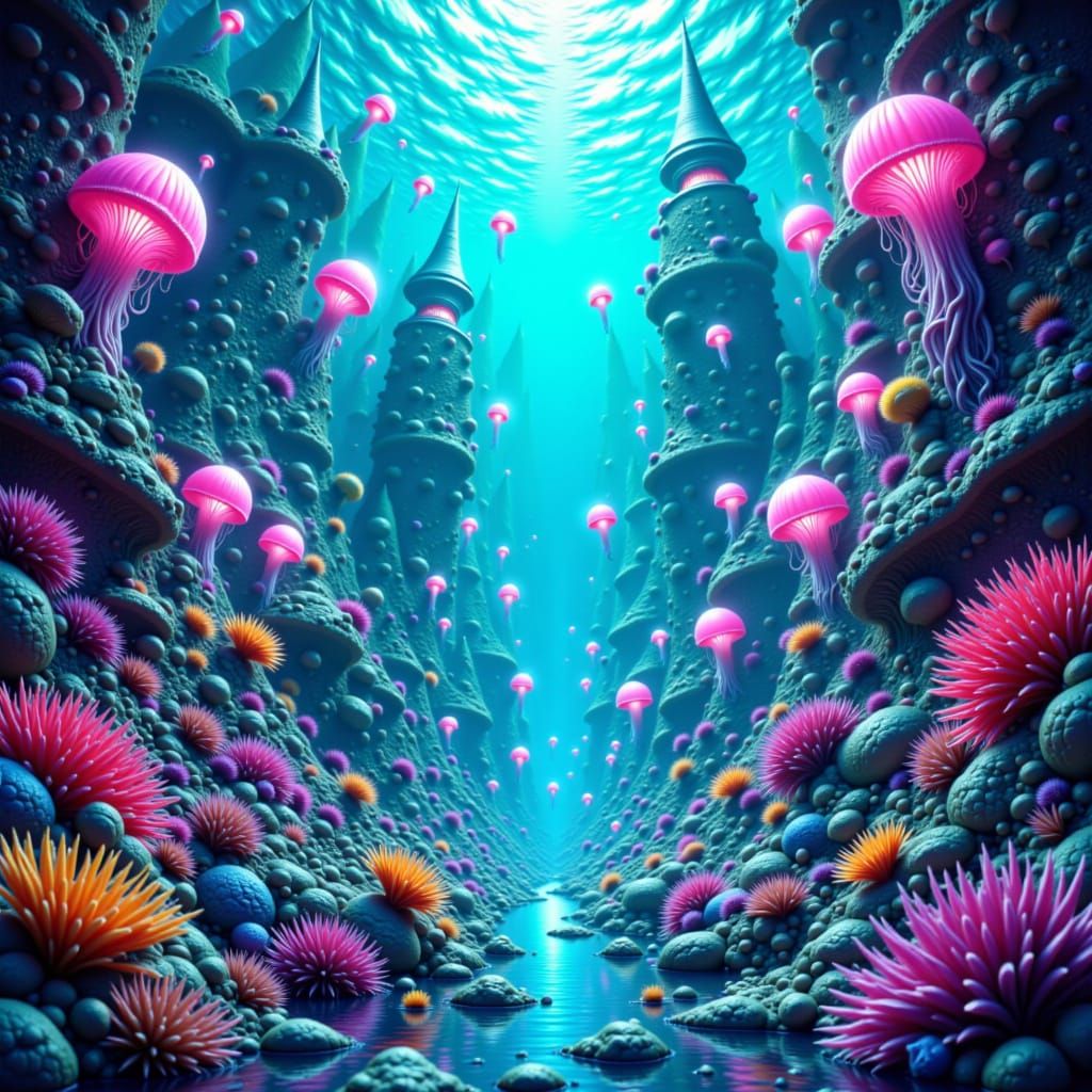 Underwater City with Snail-Taxis in 3D Style