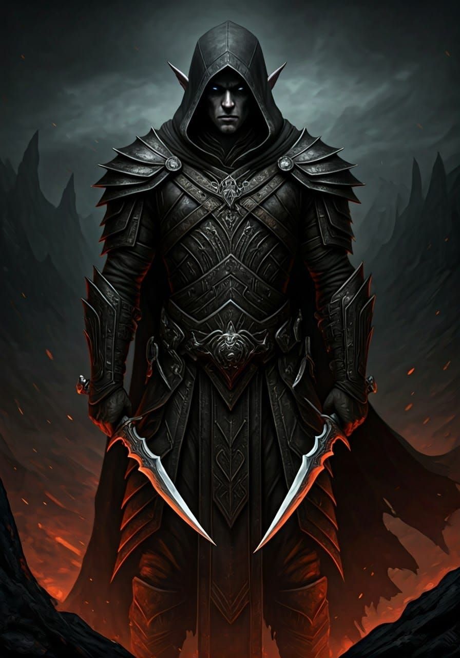 Dark Elf Nightblade in Dark Fantasy Landscape