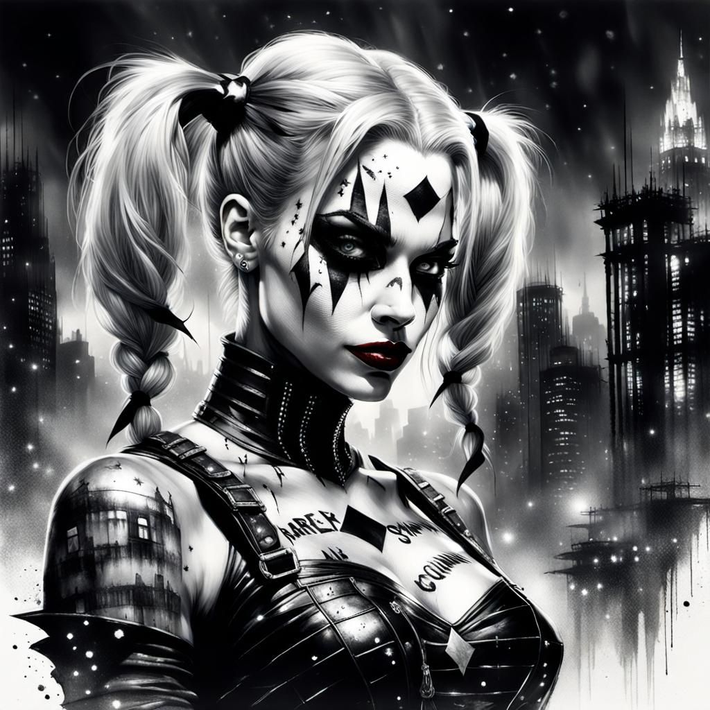 Harley Quinn Double Exposure Portrait in Black and White
