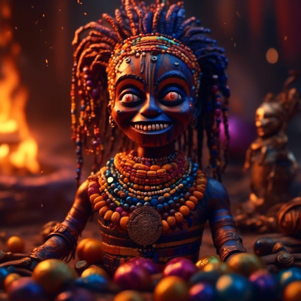 African ritual carved wooden medicine Doll, colourful beads ...