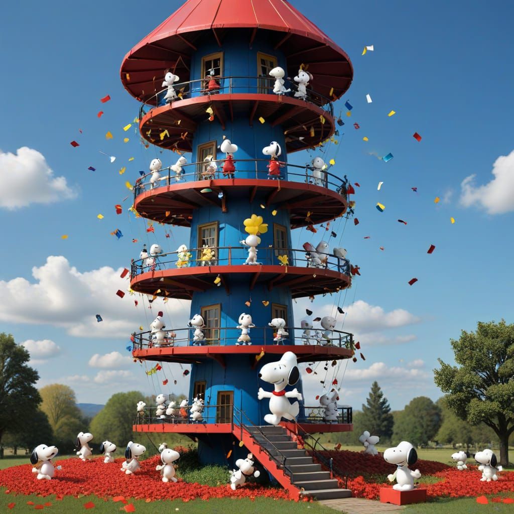 Joyful Snoopys Dancing on Mobile Staircases
