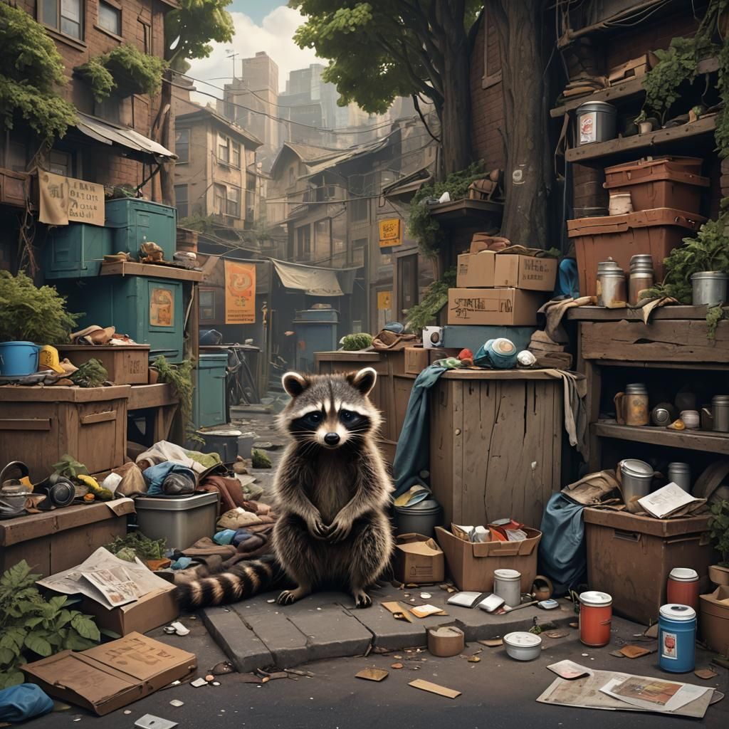 Detailed Matte Painting of a Homeless Raccoon
