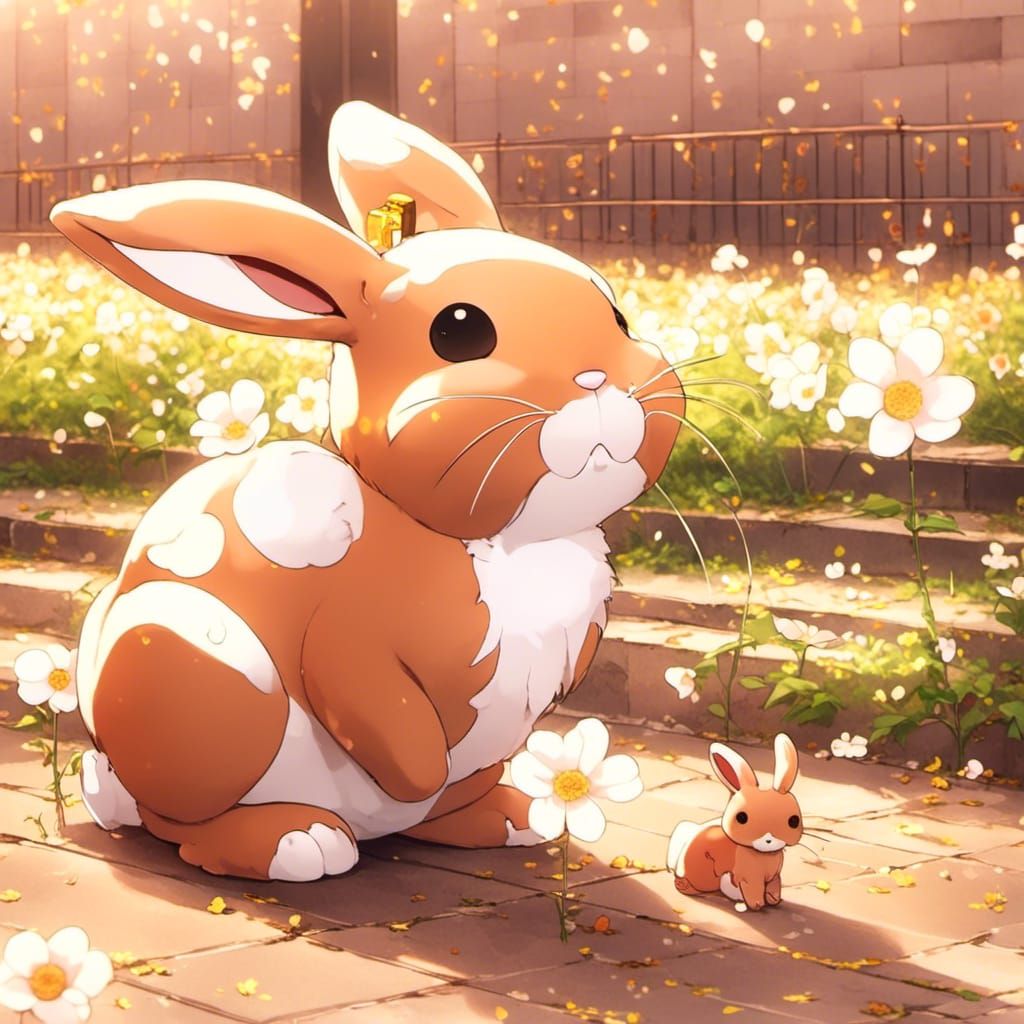 Anime Style Brown Bunny with Baby